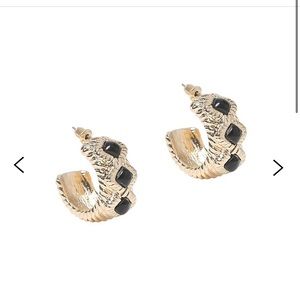 NWT Lovers & Liars Silk Road Quilted Goldtone & Back Stones Hoop Earrings